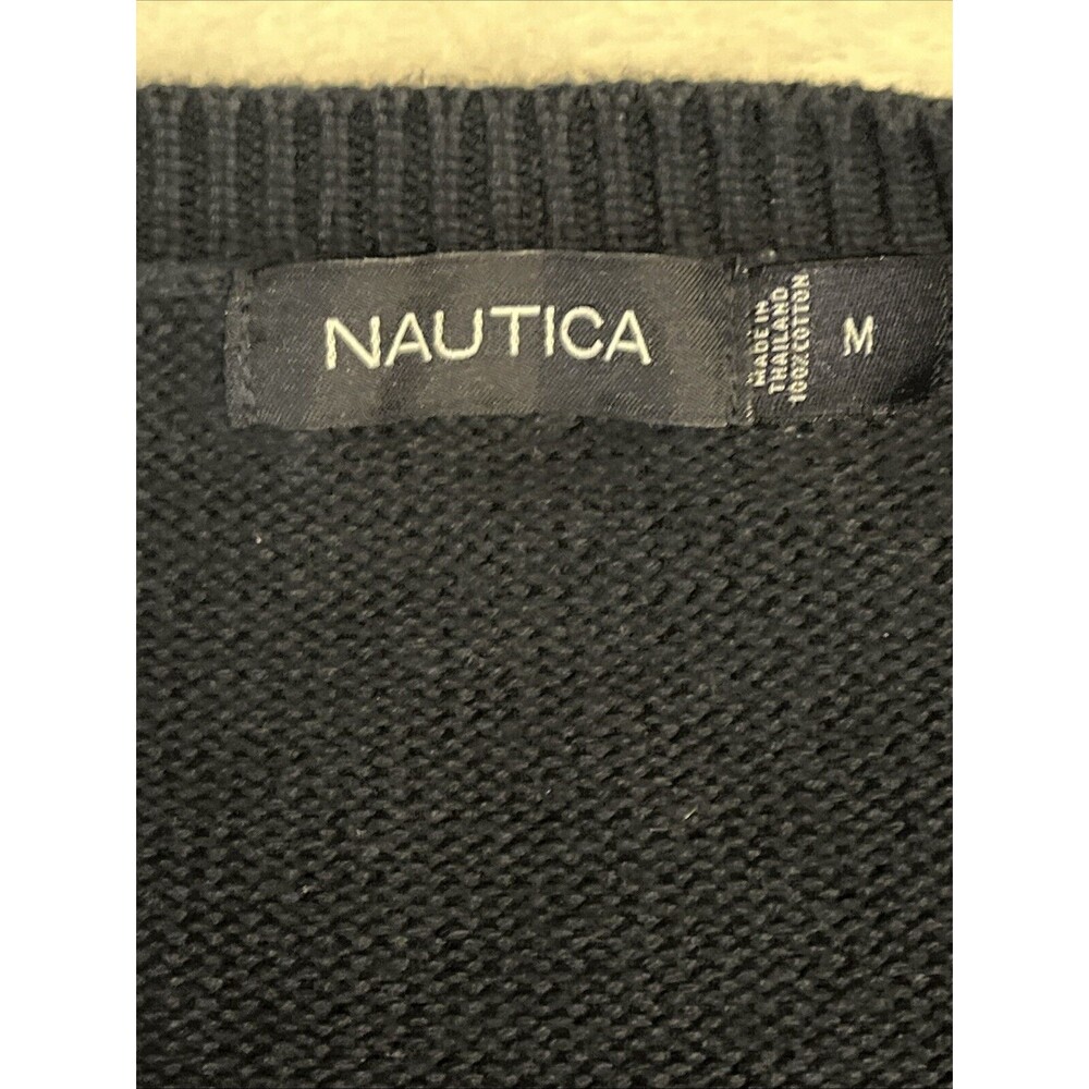 Nautica Navy Blue Cotton V-Neck Men's Sweater Medium - Picture 3 of 4